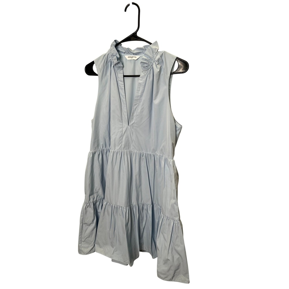 Amanda Uprichard Light Blue Ruffle Neck Tiered Sleeveless Babydoll Mini Dress L